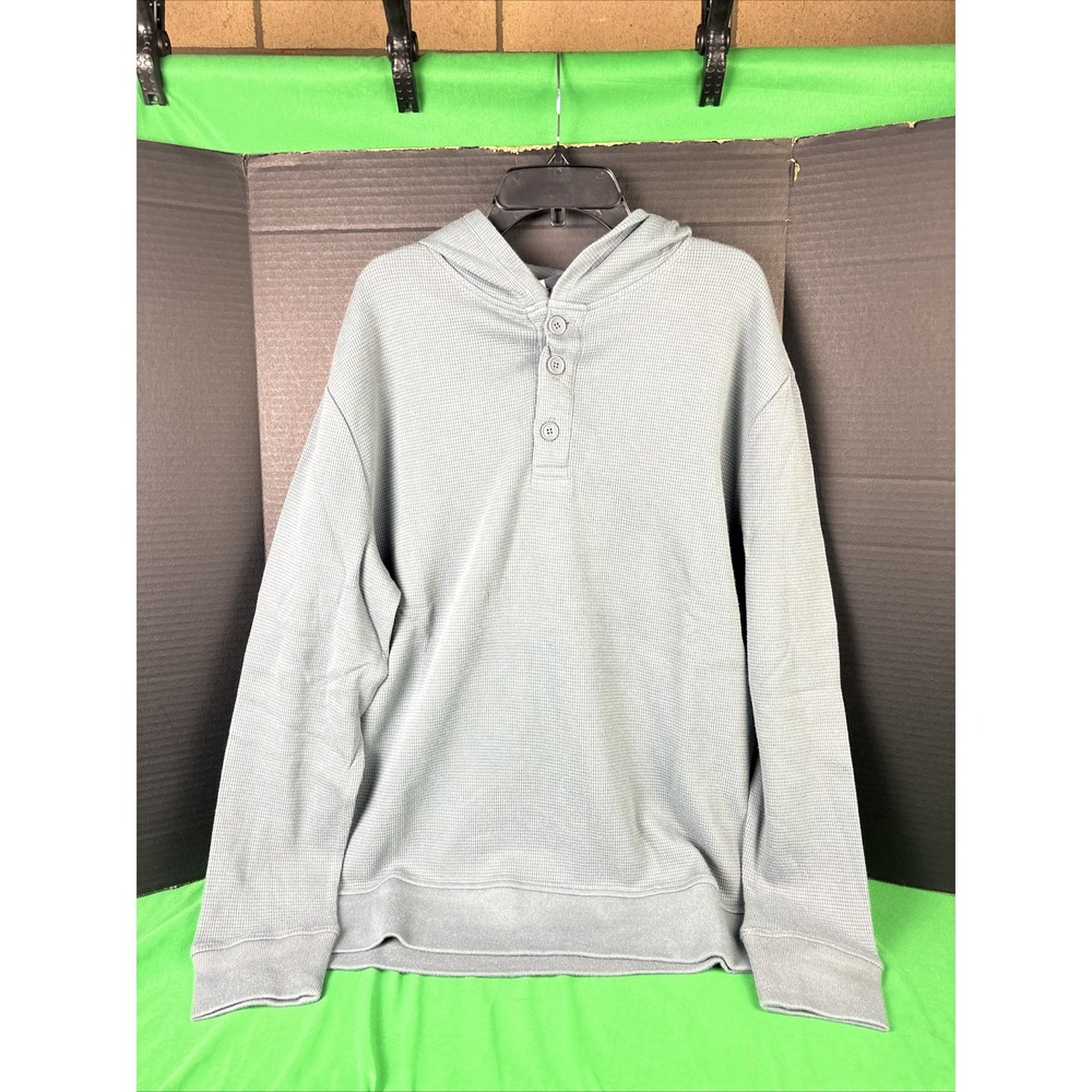 Gap Mens Henley Hoodie Size Small Grey Waffle Knit Pullover Relaxed Fit